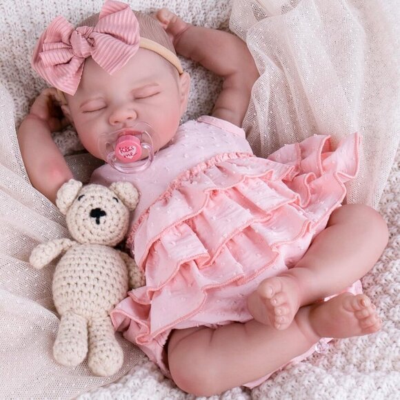 20 Inch Sleeping Newborn Baby Doll Girl with Poseable Limbs and Feeding Set - Picture 2 of 8